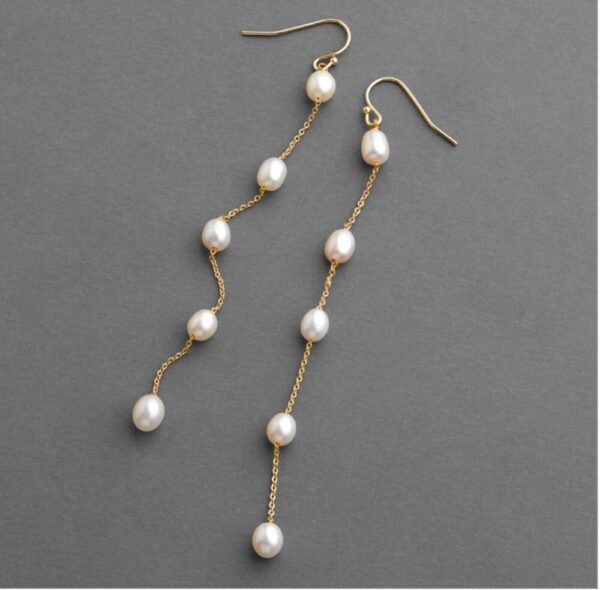 Genuine Freshwater Pearls Dangle Shoulder Duster Earrings – Ivory on 14K Gold Plated Chain